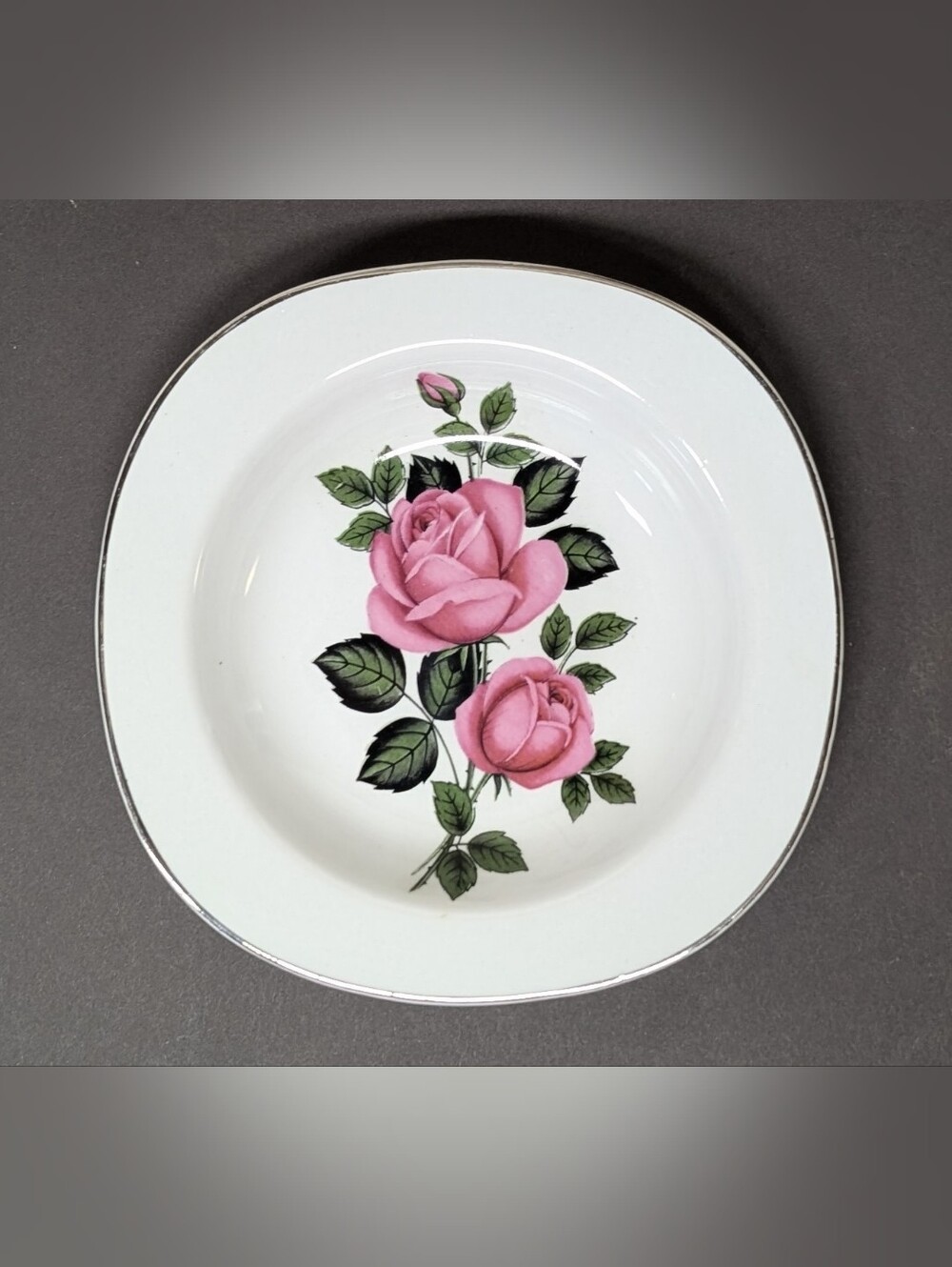 Alfred Meakin England Porcelain Trinket Dish Glo White Ironstone Pink Rose 4.5in
